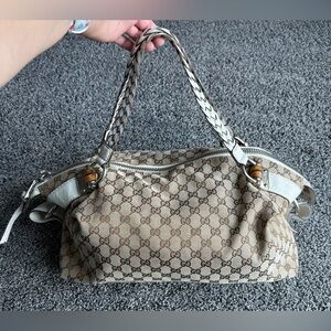 Gucci vintage GG canvas bamboo bar tote